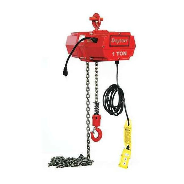 Electric Chain Hoist, 2,000 lb, 15 ft, Hook Mounted - No Trolley, 115V AC, Red