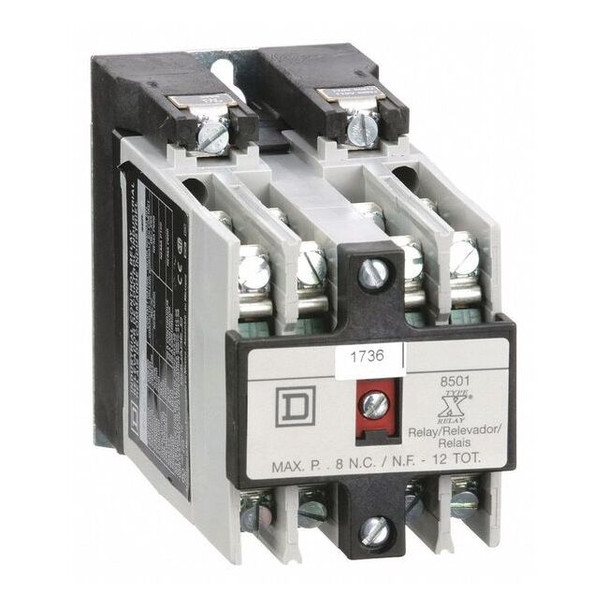 Square D NEMA Control Relay, 8NO, 110/120VAC, 10A 8501XO80V02