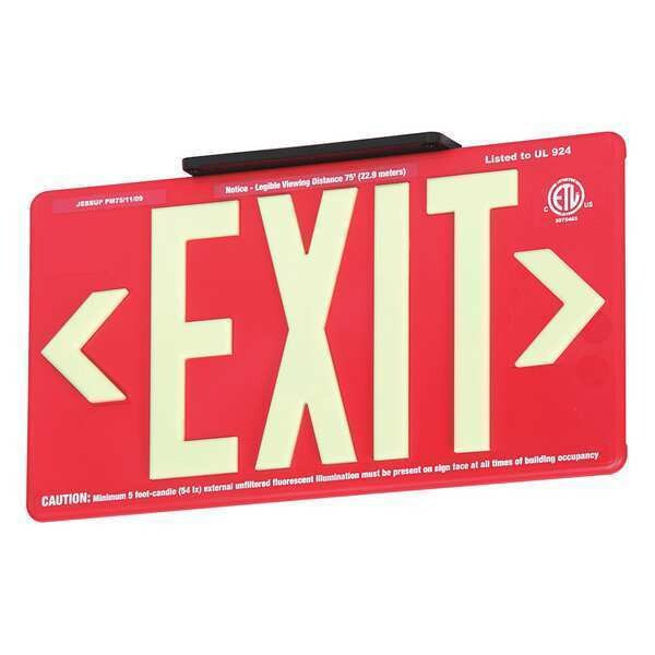 Exit Sign, Plastic, 15-7/8" W, 8-5/8" H, Exit (Double Arrows), Red