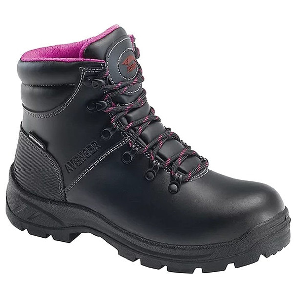 Women's 6-Inch Work Boot, 10 W, Steel Toe, 6 in H, Black, A8124