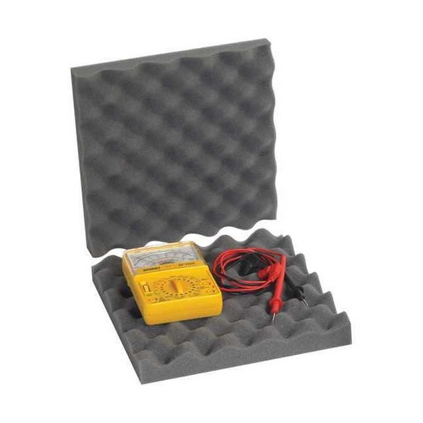 Convoluted Foam Sets,10x10x2",PK24, Polyurethane Foam, Charcoal, 24 PK