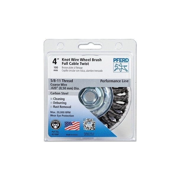 Full Cable Twist Knot Wheel, 4 in D, .02 in Carbon Steel Wire, 20,000 rpm