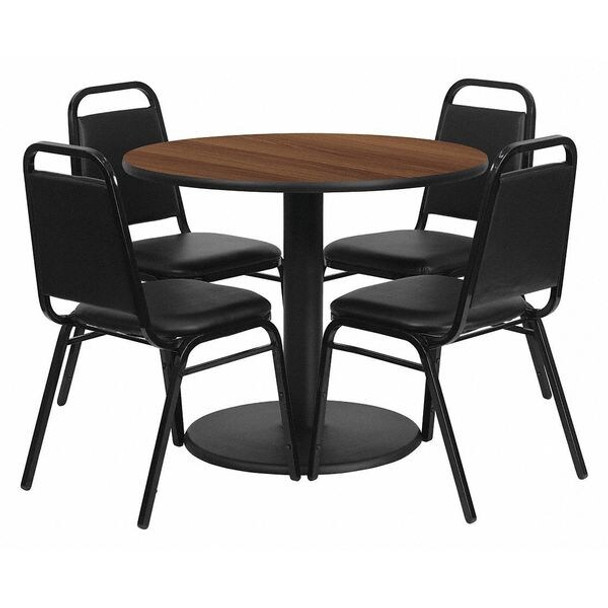 Round Table Set, 36" W, 36" L, 30" H, Laminate, Wood Grain