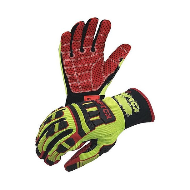 Cut Resistant Gloves, Synthetic Suede Palm, M, Hi-Visibility Yellow/ Red