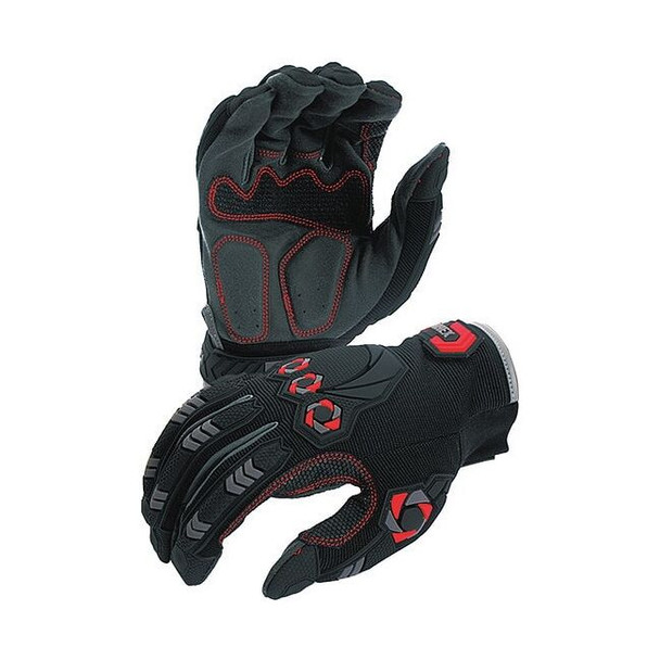 Mechanics Gloves, 75% Polyester, 25% Polyurethane Palm, S, Black/Red