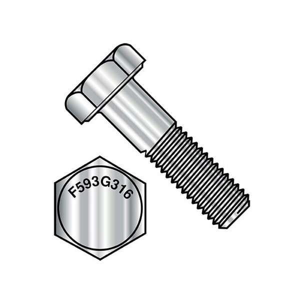 316, 5/8"-11 Hex Head Cap Screw, Plain Stainless Steel, 2-1/2 in L, 25 PK