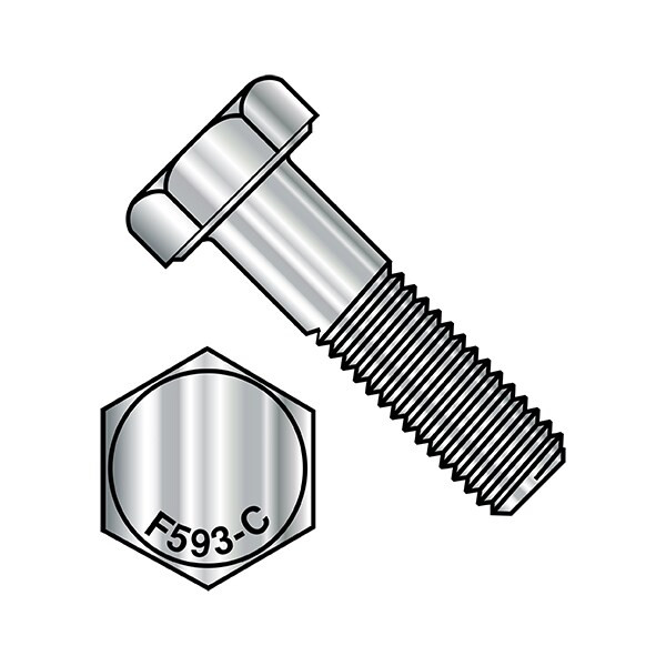 18-8, 5/8"-11 Hex Head Cap Screw, Plain Stainless Steel, 5 in L, 25 PK