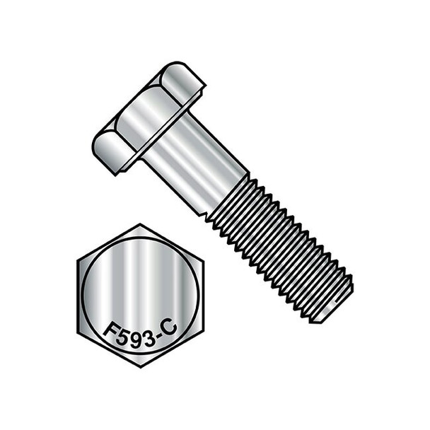 18-8, 1/4"-20 Hex Head Cap Screw, Plain Stainless Steel, 1 in L, 100 PK