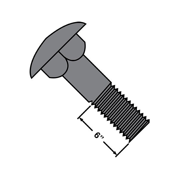 Carriage Bolt, Square Neck, Steel, Hot Dipped Galvanized, 50 PK