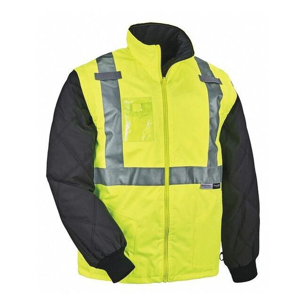 3-in-1 Jacket/Vest, 300D Oxford Polyester, Class 2 Type R, Hi-Viz Lime, S