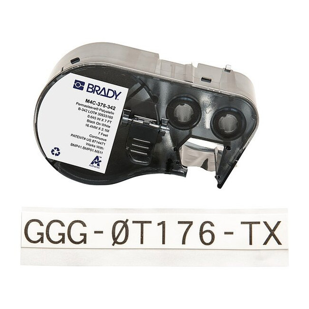 Brady Sleeve Label, White, Polyolefin, 1 in W M4C-375-342