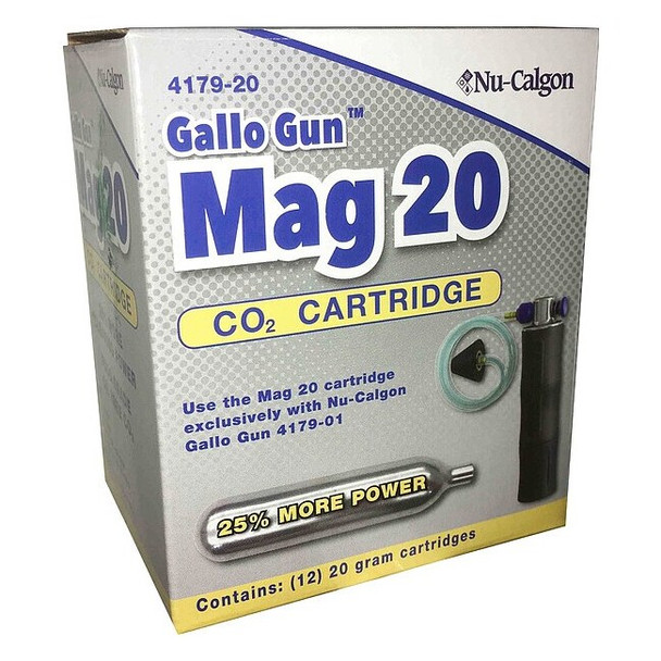 Nu-Calgon CO2 Cartridge, 9 1/2 in L, 800 psi,PK12 4179-20