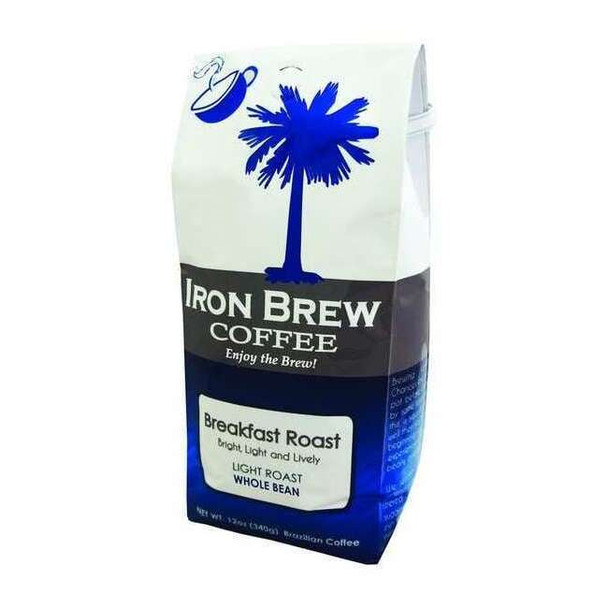 Iron Brew Coffee, Breakfast Roast, Bag, Caffeinated, Whole Bean, 12 oz B-12BRWB