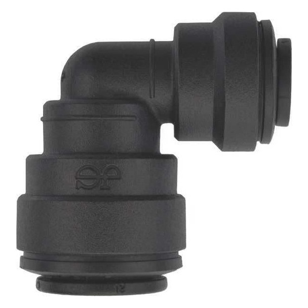 Push-Fit Elbow Fitting, 1/4 in, 3/8 in Tube Size, Polypropylene, Black, 10 PK