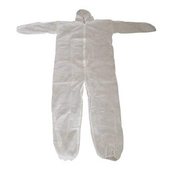 Condor Hooded Disposable Coveralls, Xl, White, polypropylene, zipper 26W769