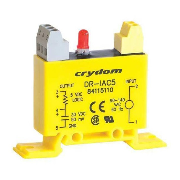 Crydom Input/Output Relay,50mA,DIN Rail,Yellow DR-IAC5