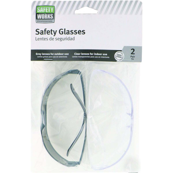 Safety Works Gray & Clear Frame Safety Glasses with Gray & Clear Lenses (2-Pack)