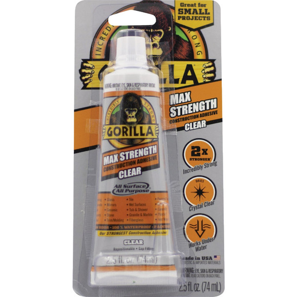 Gorilla 2.5 Oz. Clear Max Strength Construction Adhesive 105045