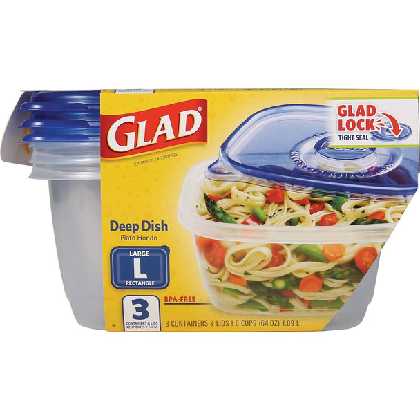 Glad 64 Oz. Clear Rectangle Deep Dish Container (3-Pack) BBP35096