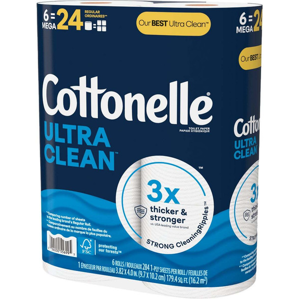 Cottonelle Ultra Clean Strong Toilet Paper (6-Mega Rolls) 55699 Pack of 6