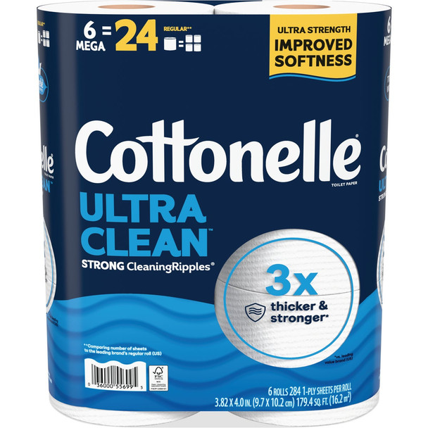 Cottonelle Ultra Clean Strong Toilet Paper (6-Mega Rolls) 55699 Pack of 6
