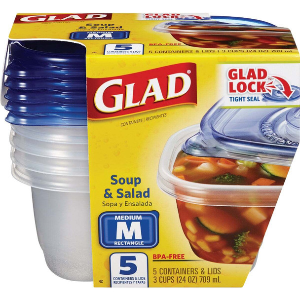 Glad 24 Oz. Clear Rectangle Soup & Salad Container (5-Pack) BBP35093