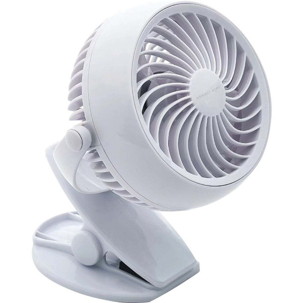 Denali Aire 4 In. Stepless Speed White Rechargeable USB Clip-On Fan 1DAFD4R