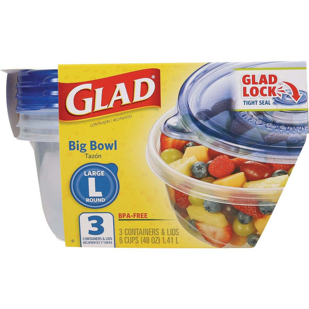 Glad 48 Oz. Clear Round Big Bowl Container (3-Pack) BBP35098