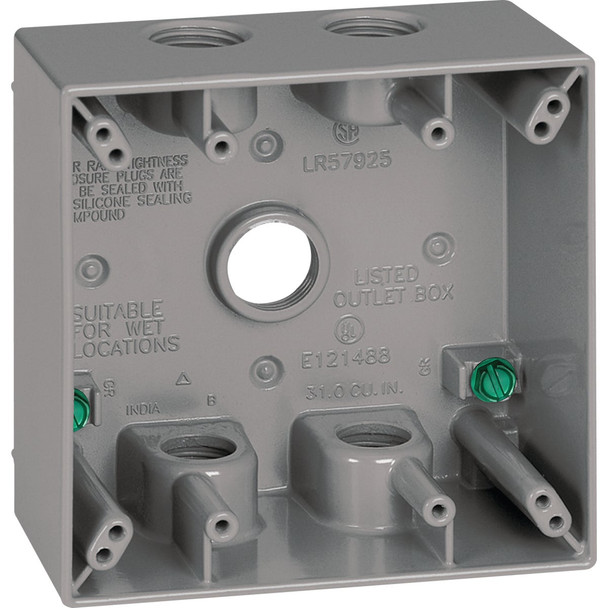 Southwire Dual Gang 3/4 In. 5-Hole Gray Weatherproof Junction Box WB2575-UPC