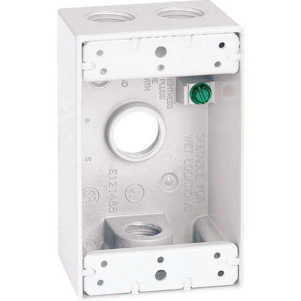 Southwire Single Gang 1/2 In. 4-Hole White Weatherproof Junction Box WB1450W-UPC