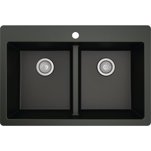Karran 33 In. x 22 In. Black Quartz Drop-In Double Bowl Kitchen Sink QT-810-BL