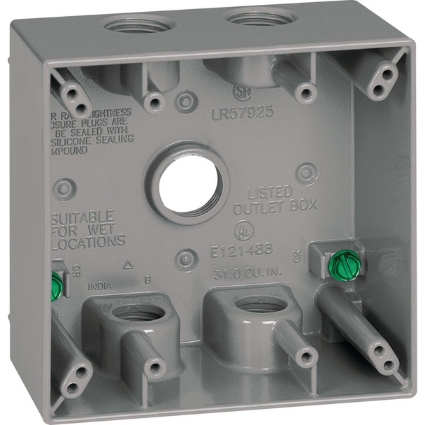 Southwire Dual Gang 1/2 In. 5-Hole Gray Weatherproof Junction Box WB2550-UPC