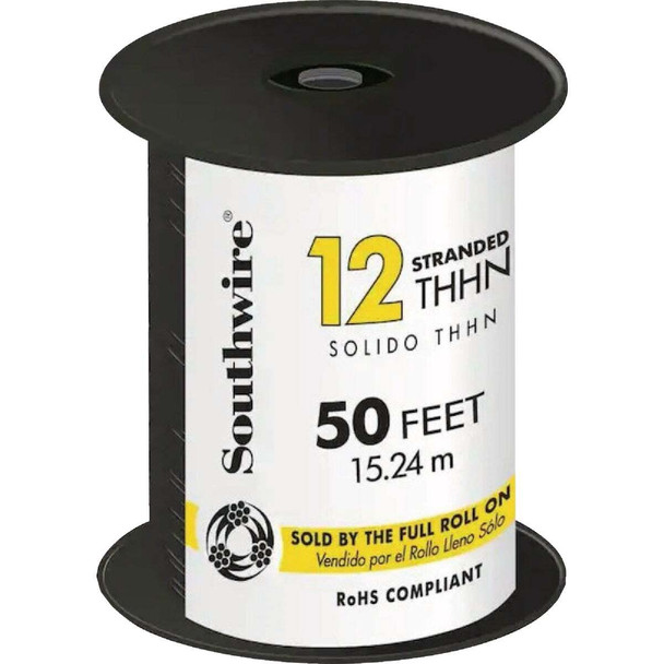Southwire SIMpull 50 Ft. 12 AWG Stranded Black THHN Electrical Wire 22964183