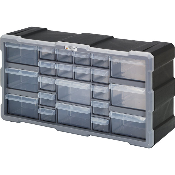 Quantum Storage 22-Drawer Clear Plastic Parts Drawer Cabinet PDC-22BK