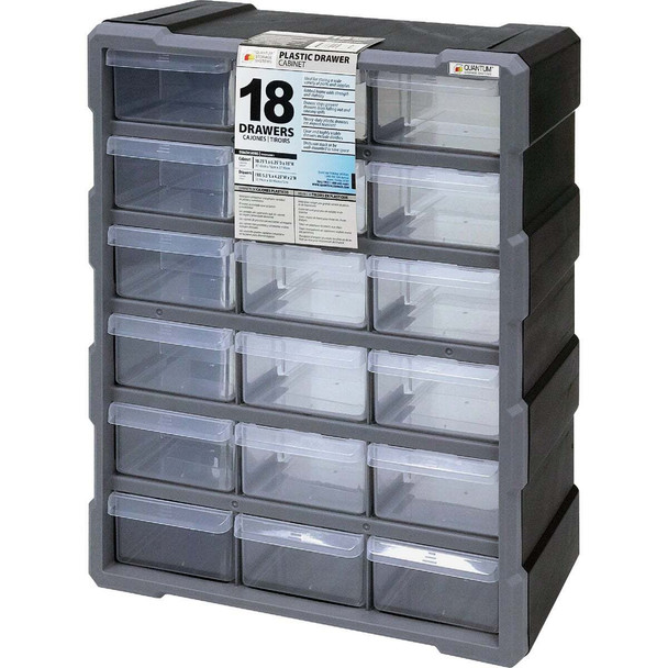 Quantum Storage 18-Drawer Clear Plastic Parts Drawer Cabinet PDC-18BK
