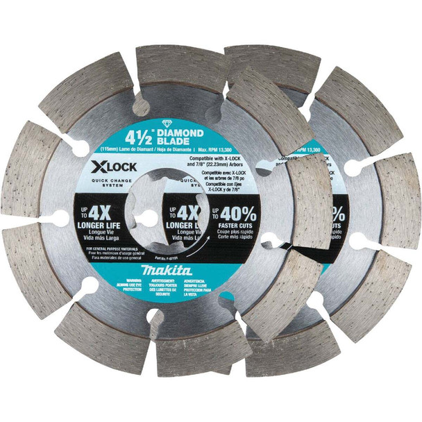 Makita X-LOCK 4-1/2 In. Segmented Rim Dry/Wet Cut Diamond Blade (2-Pack) E-07200