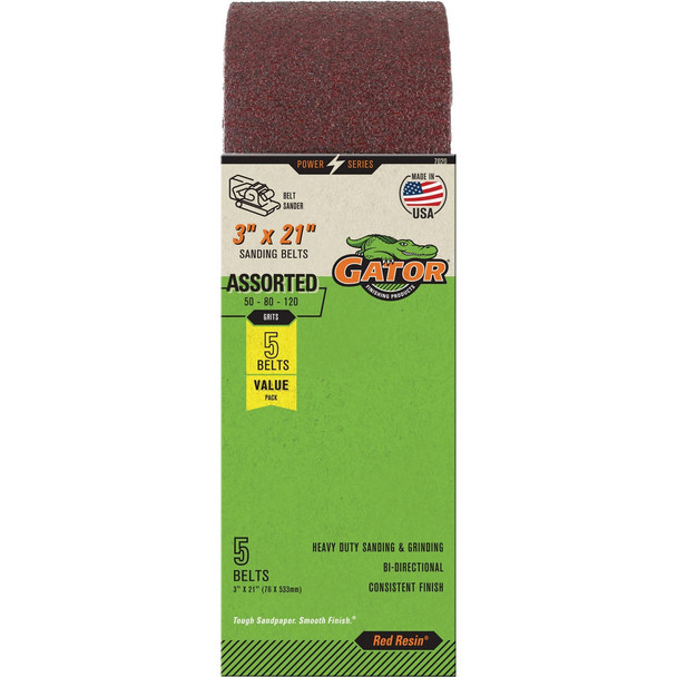 Gator Blade 3 In. x 21 In. 50/80/120 Grit Sanding Belt (5-Pack) 7020GA