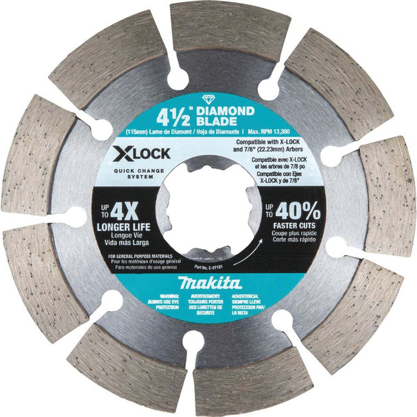 Makita X-LOCK 4-1/2 In. Segmented Rim Dry/Wet Cut Diamond Blade E-07191