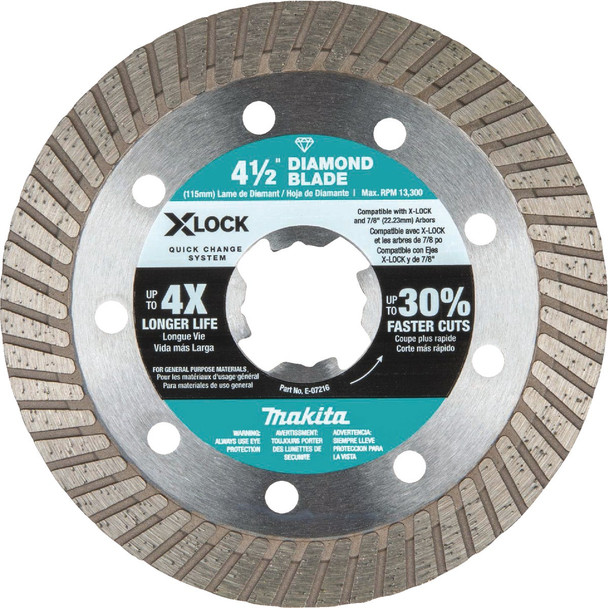 Makita X-LOCK 4-1/2 In. Turbo Rim Dry/Wet Cut Diamond Blade E-07216