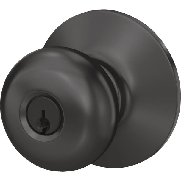 Schlage Plymouth Matte Black Knob Keyed Entry F51AGPLY622