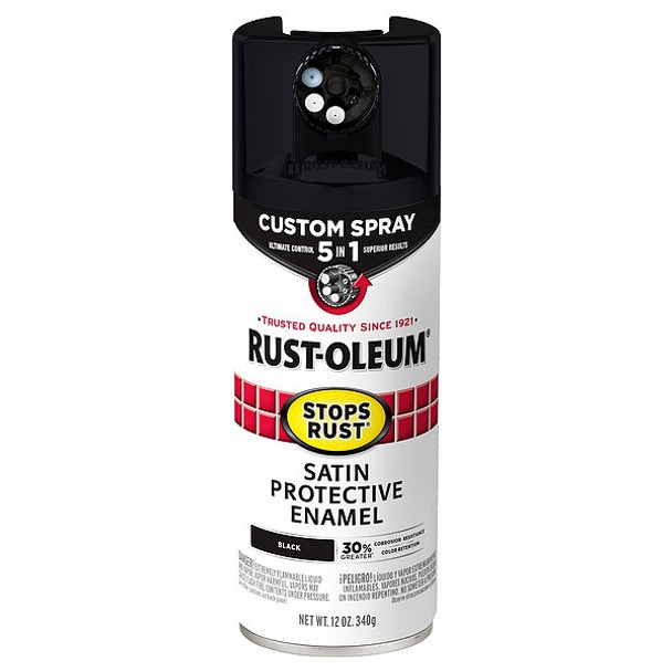 Rust-Oleum Rust Preventative Spray Paint, Black, Satin, Solvent, 12 Oz 376869