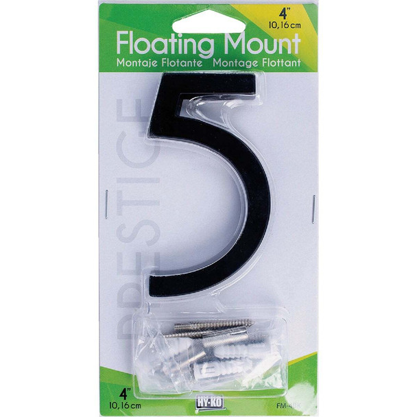 Hy-Ko 4 In. Black Floating Mount Number 5 FM-4BK/5