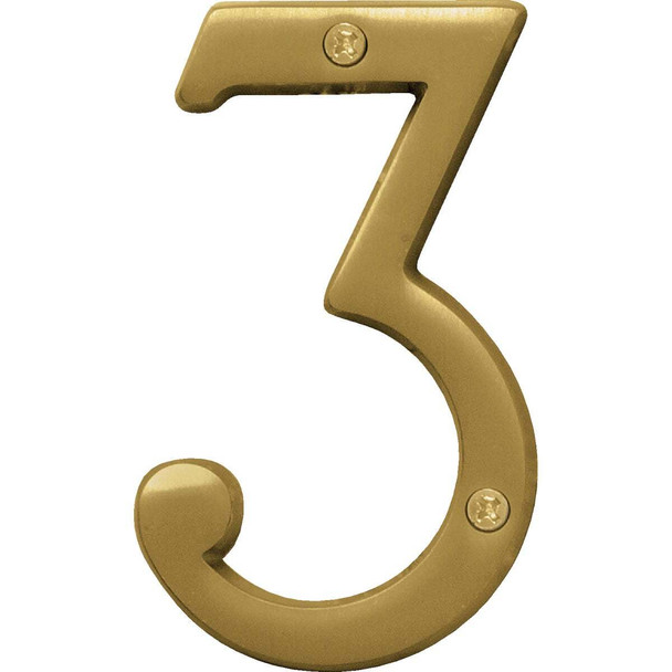 Hy-Ko 4 In. Brushed Brass Number 3 BR-43BB/3