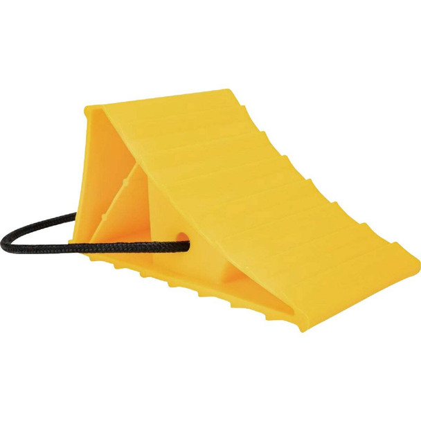 Camco Yellow Plastic RV Wheel Chock with Rope 44472