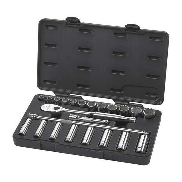23 Piece 1/2" Drive 6 Point Standard & Deep SAE Mechanics Tool Set
