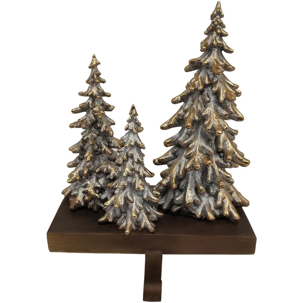 1-Stocking Resin Mantle Dark Snowy Trees Stocking Holder XN6051707DIB