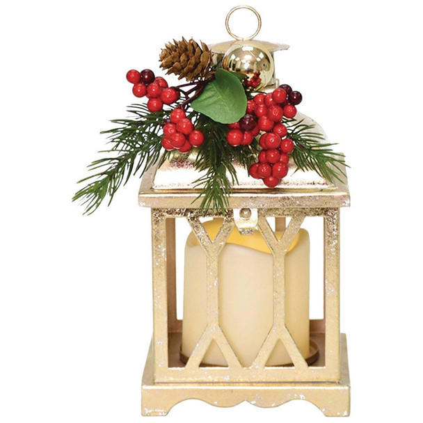 Gabriella 9 In. H. Metal Lantern with LED Candle & Arrangement XN200934RD