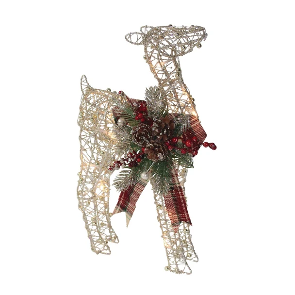 Alpine 16 In. Warm White LED Gold Wire Standing Fawn Lighted Decoration