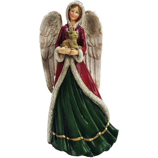 Alpine 10 In. Polystone Garden Angel Statue with Rabbit DUZ130