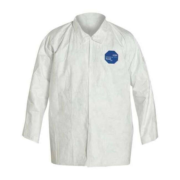 Disposable Shirt, 2XL, Tyvek(R) 400, Snap, Open Cuff, Serged Seam, 50 PK